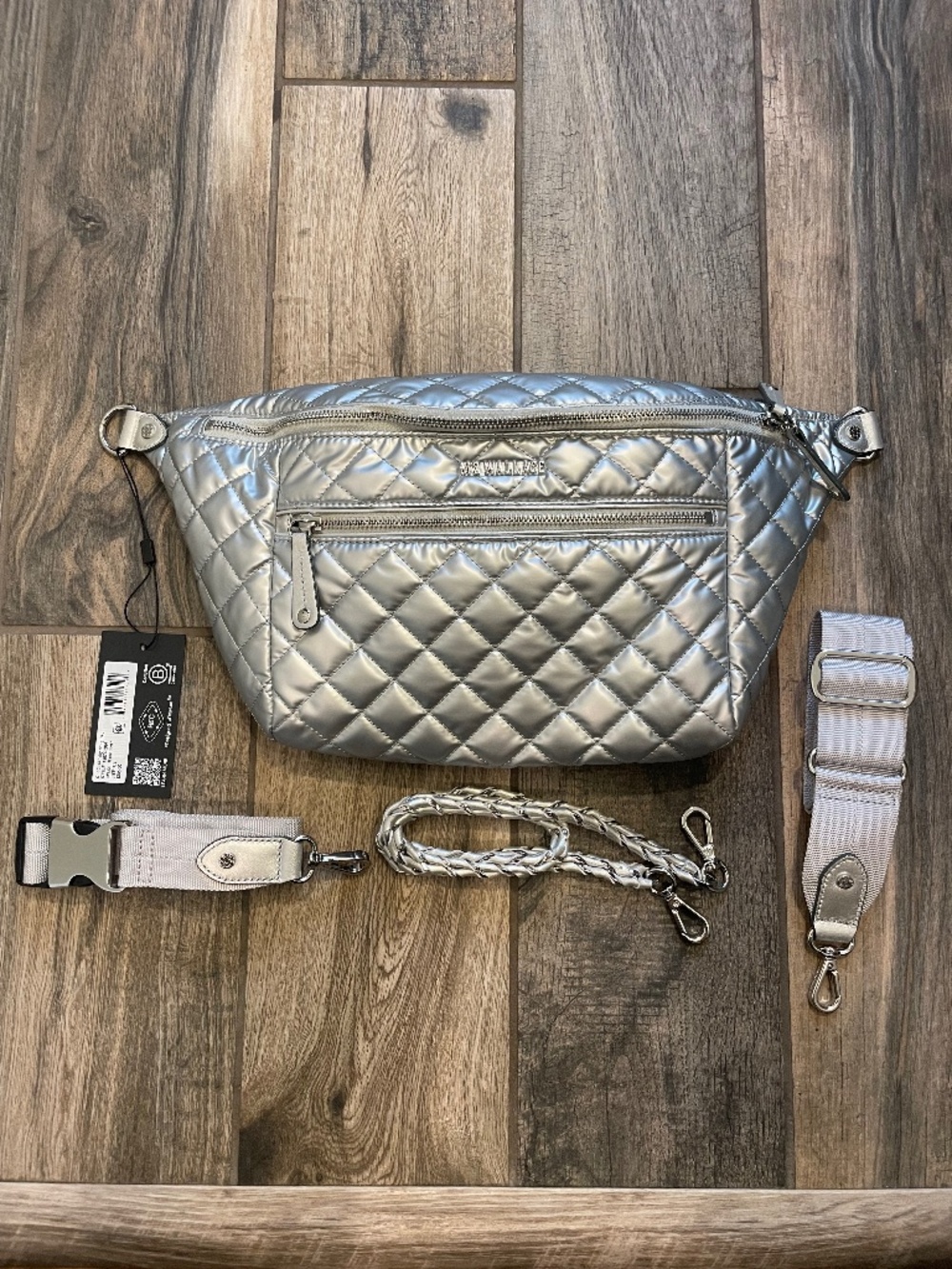 MZ Wallace Matte Silver Crosby Crossbody Sling Bag